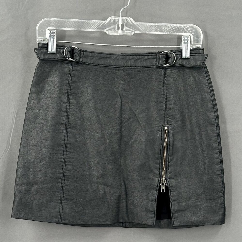 Free People Skirt Women 2 Faux Leather Mini Black Slit Buckle Zip Boho Goth